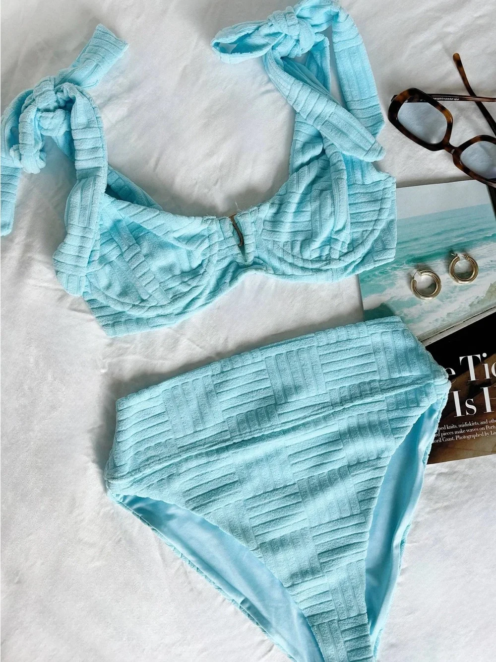 Beach Riot Sky Blue Tie-Shoulder High-Waist Bikini